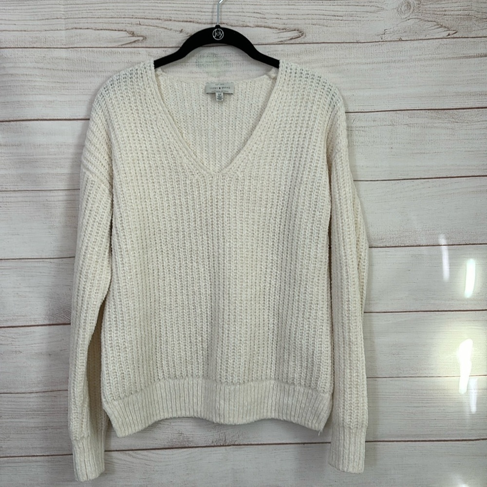 Lucky Brand Women's Cream V Neck Sweater Size S